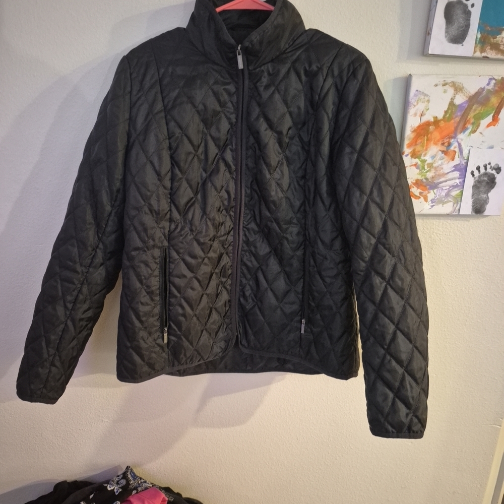 Lands' End Black Quilted Outerwear